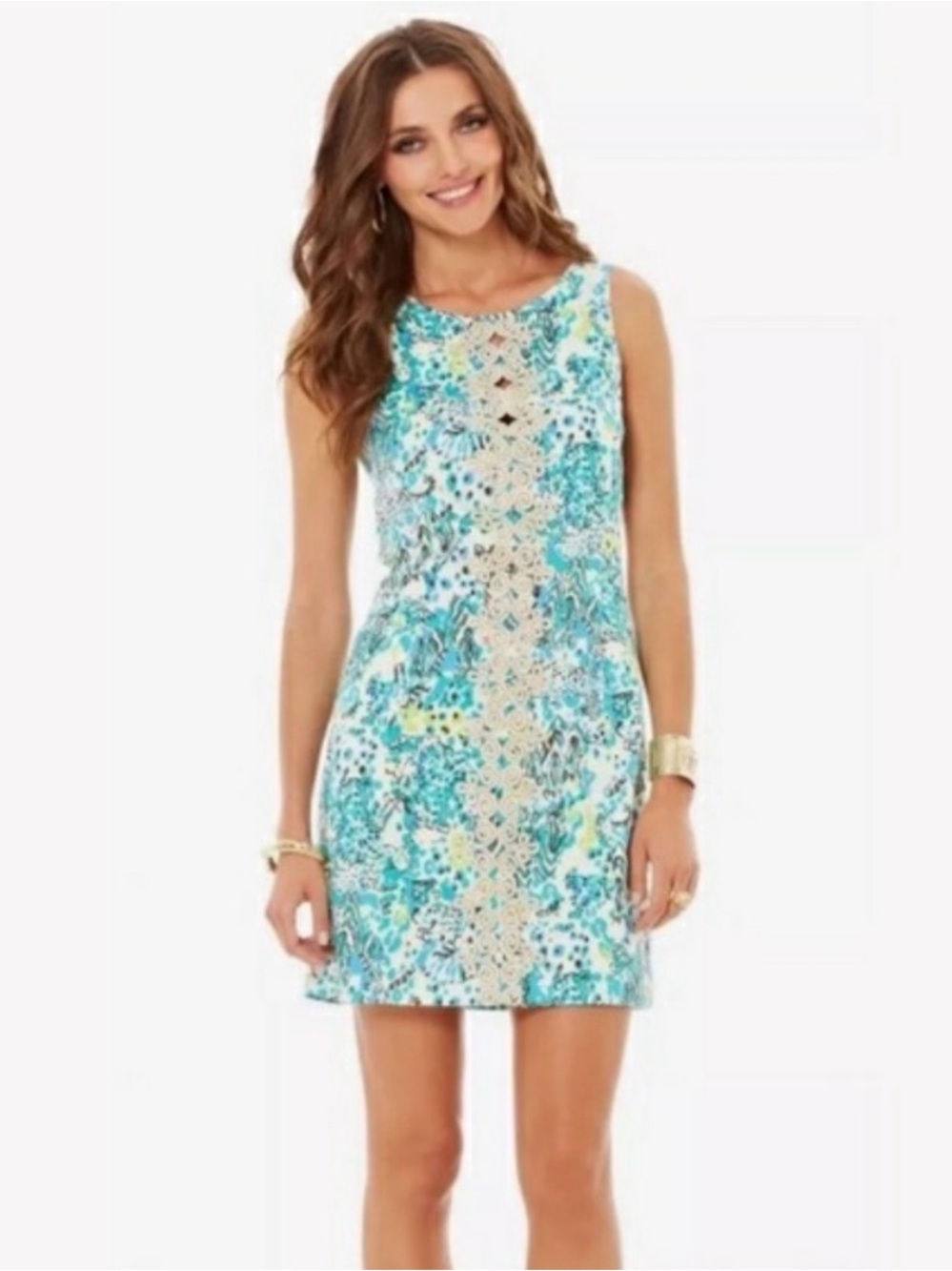 Lilly Pulitzer Ember Shift Dress Green Blue Gold Sea Oat Escapades Size 00